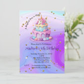 Eenhoorn Sparkle Blue Paarse taart 4e verjaardag Kaart (Staand voorkant)