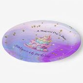 Eenhoorn Sparkle Blue Paarse taart 4e verjaardag Papieren Bordje (Gekanteld)