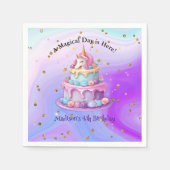 Eenhoorn Sparkle Blue Paarse taart 4e verjaardag Servet (Voorkant)