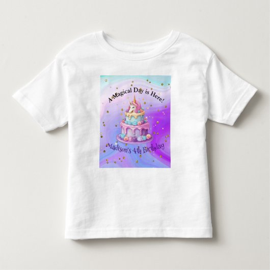 Eenhoorn Sparkle Blue Paarse taart Verjaardag Kinder Shirts (Voorkant)