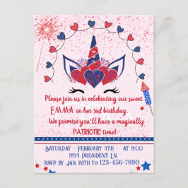 Eenhoorn sparkle patriot verjaardag, uitnodiging briefkaart