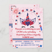 Eenhoorn sparkle patriot verjaardag, uitnodiging briefkaart (Voorkant / Achterkant)