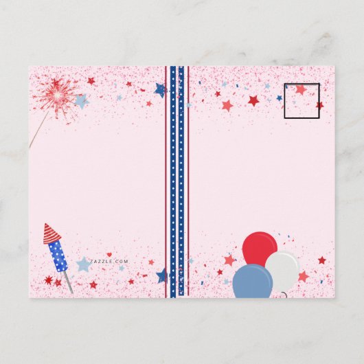 Eenhoorn sparkle patriot verjaardag, uitnodiging briefkaart (Achterkant)