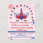 Eenhoorn sparkle patriot verjaardag, uitnodiging briefkaart (Voorkant)