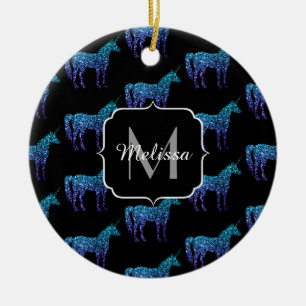 Eenhoorn Sparkles aqua blauwe ombre patroon Monogr Keramisch Ornament