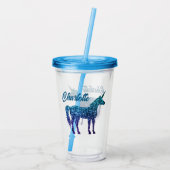 Eenhoorn Sparkles aqua blue ombre Aangepaste naam Acryl Drinkbeker (Achterkant)