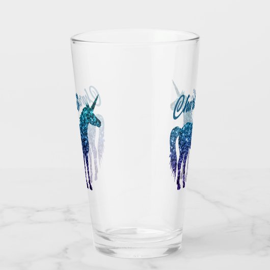 Eenhoorn Sparkles aqua blue ombre Aangepaste naam Glas (Rechts)