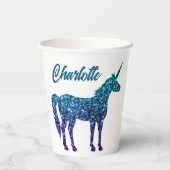 Eenhoorn Sparkles aqua blue ombre Aangepaste naam Papieren Bekers (Achterkant)