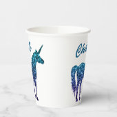Eenhoorn Sparkles aqua blue ombre Aangepaste naam Papieren Bekers (Links)