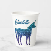 Eenhoorn Sparkles aqua blue ombre Aangepaste naam Papieren Bekers (Voorkant)