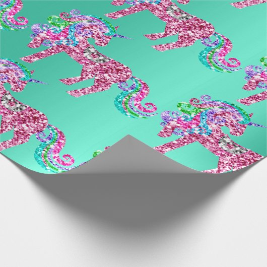 Eenhoorn Sparkly Glitter Pink Fairly Mint Lux Gree Cadeaupapier (Hoek)