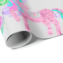 Eenhoorn Sparkly Glitter Pink Fairly Silver Metal Cadeaupapier