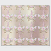 Eenhoorn Sparkly Glitter Roze Gouden Bloemenparel Cadeaupapier (Vlak)