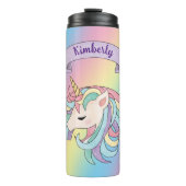 Eenhoorn & Sparkly Rainbow Aangepaste Naam Kleurri Thermosbeker (Voorkant)