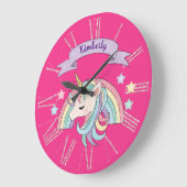 Eenhoorn & Sparkly Rainbow Aangepaste naam op Hot  Grote Klok (Hoek)