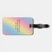 Eenhoorn & Sparkly Rainbow Gold Glitter Aangepaste Bagagelabel (Achterkant horizontaal)