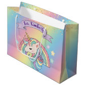 Eenhoorn & Sparkly Rainbow Gold Glitter Aangepaste Groot Cadeauzakje (Voorkant Gekanteld)