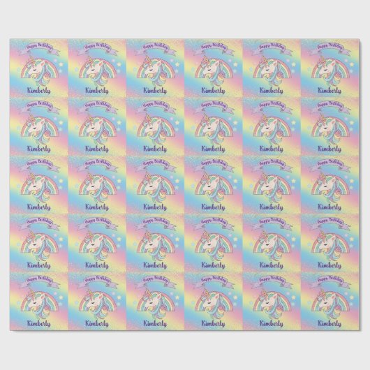 Eenhoorn & Sparkly Rainbow met Gouden Glitter Cadeaupapier (Vlak)
