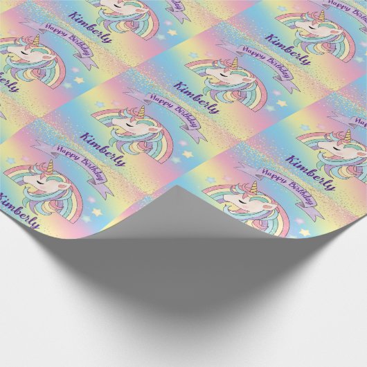 Eenhoorn & Sparkly Rainbow met Gouden Glitter Cadeaupapier (Hoek)