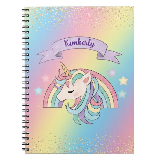 Eenhoorn & Sparkly Rainbow met Gouden Glitter Notitieboek (Voorkant)