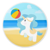 Eenhoorn speelt op het strand keramische knop (Voorkant)