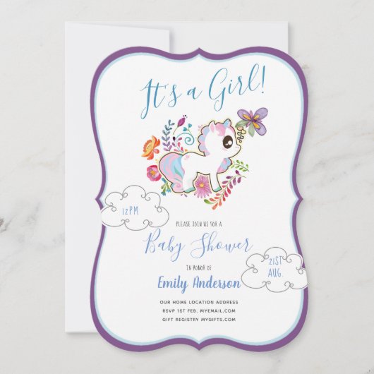 Eenhoorn Speeltuin - Uitnodigingen voor Baby Showe (Voorkant)