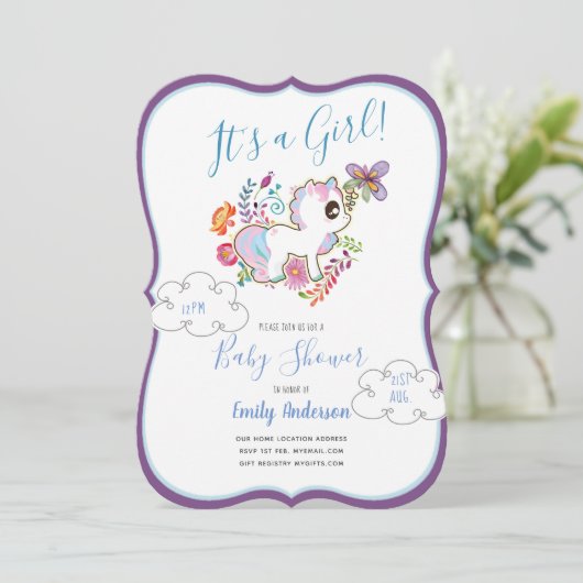 Eenhoorn Speeltuin - Uitnodigingen voor Baby Showe (Staand voorkant)