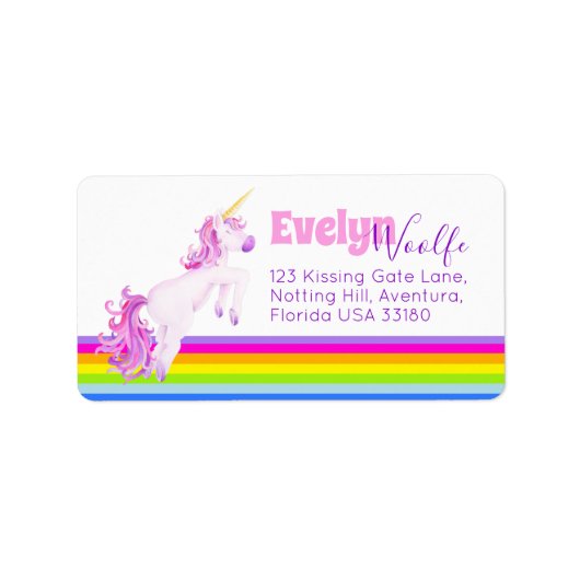 Eenhoorn springen regenboog strepen adresetiketten etiket (Voorkant)