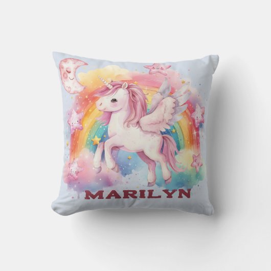 Eenhoorn Sterren en Regenboog Kussen (Voorkant)