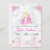 Eenhoorn, Sterren en Wolken Roze Theme Baby shower Kaart (Voorkant)