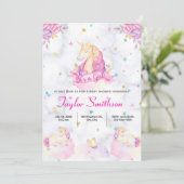 Eenhoorn, Sterren en Wolken Roze Theme Baby shower Kaart (Staand voorkant)