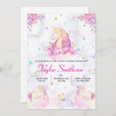 Eenhoorn, Sterren en Wolken Roze Theme Baby shower Kaart (Voorkant / Achterkant)