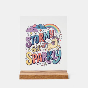 Eenhoorn Stormachtig maar Glitterend Whimsisch Mer Acryl Bord