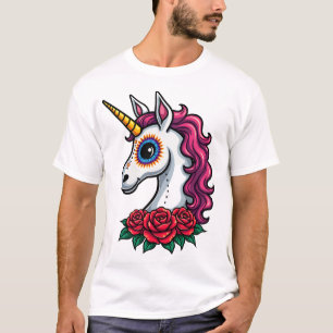 Eenhoorn Suiker Schedel Mexicaanse Kunst, Kerst T- T-shirt