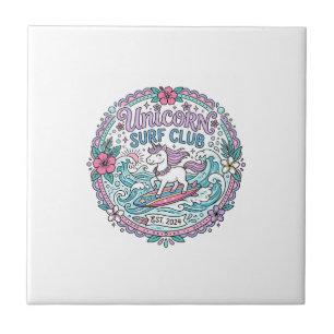 Eenhoorn Surf Club Speelse Shirt Grafiek_1 Tegeltje