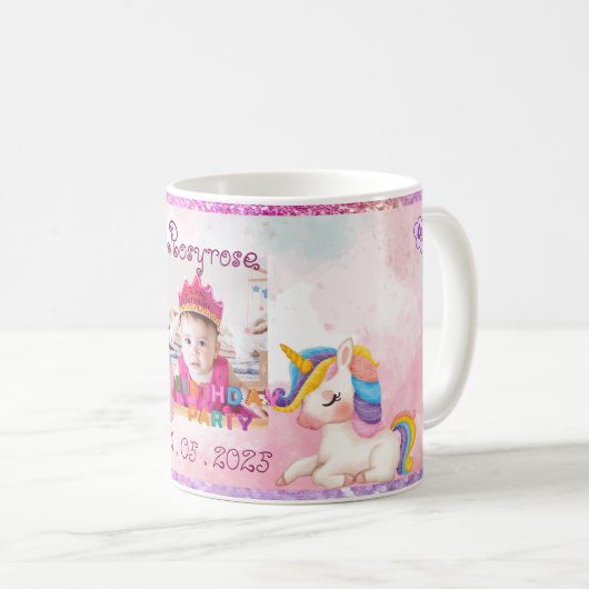 Eenhoorn-thema 3e verjaardagsfeest Mok souvenir (Voorkant rechts)