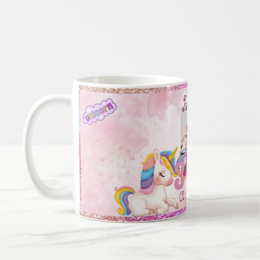 Eenhoorn-thema 3e verjaardagsfeest Mok souvenir (Links)