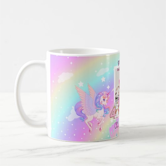 Eenhoorn-thema 4e verjaardagsfeest Mok Souvenir (Links)