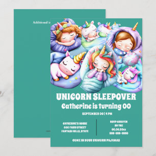 Eenhoorn thema sleepover sluimer pyjama kinder kaart