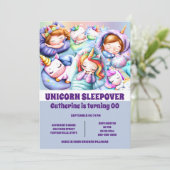 Eenhoorn thema sleepover sluimer pyjama party kaart (Staand voorkant)