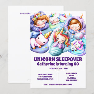 Eenhoorn thema sleepover sluimerende pyjama meisje kaart