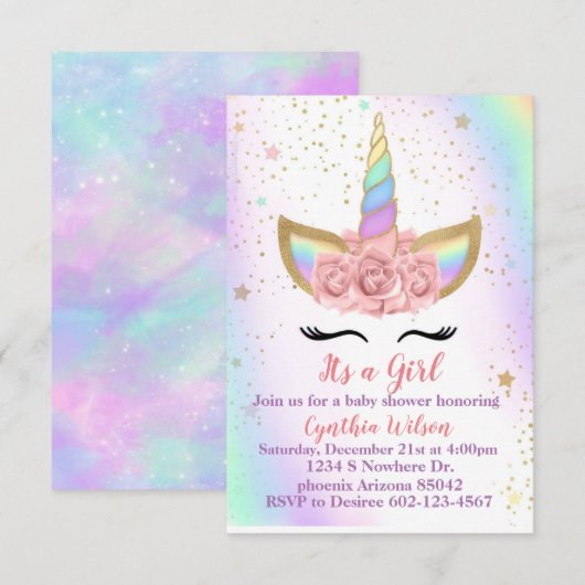 Eenhoorn Thema Uitnodiging (Voorkant / Achterkant)