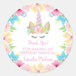 Eenhoorn Thema Verjaardagsfeest Magic Bloemen Bloe Ronde Sticker