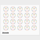 Eenhoorn Thema Verjaardagsfeest Magic Bloemen Bloe Ronde Sticker (Vel)