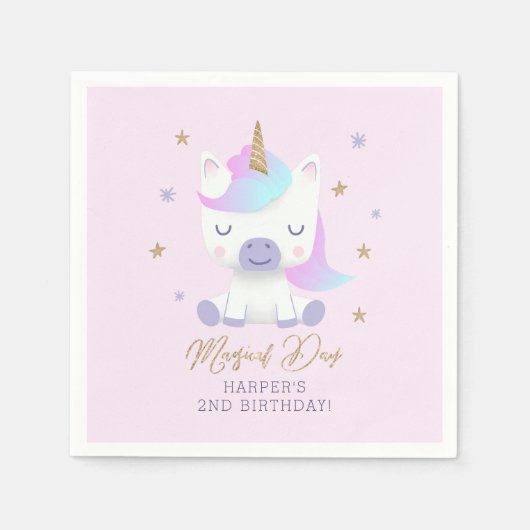 eenhoorn thema verjaardagsfeestje servet (Voorkant)