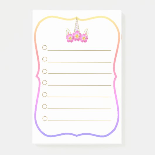 Eenhoorn To Do-lijst & Regenboogframe Post-it® Notes (Voorkant)