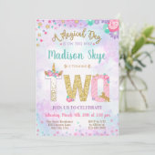 Eenhoorn Tweede Verjaardag Magische Dag Uitnodigin Kaart (Staand voorkant)