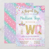 Eenhoorn Tweede Verjaardag Magische Dag Uitnodigin Kaart (Voorkant / Achterkant)