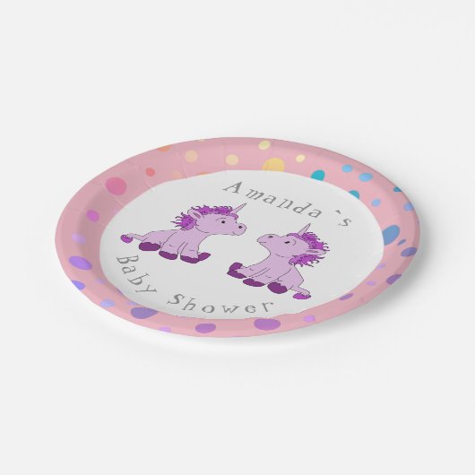 Eenhoorn Twin Meisje Baby shower Party Papieren Bordje (Gekanteld)