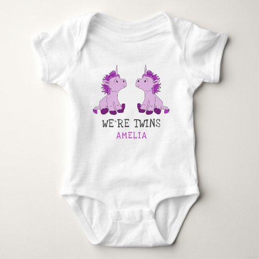 Eenhoorn Twin Meisjes Baby Bodysuit met Naam (Voorkant)